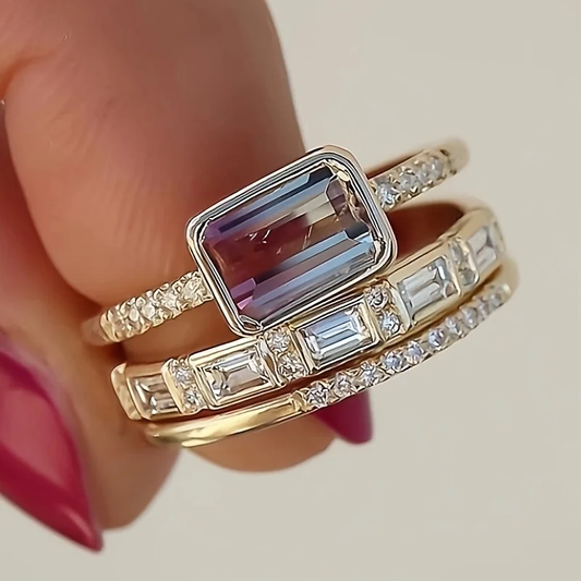 Retro Colorful Glass Ring Collection
