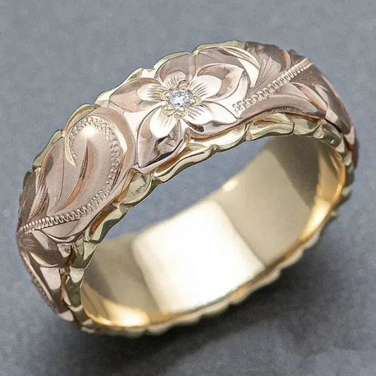 Vintage Rose Design Gold Ring with Antique Charm