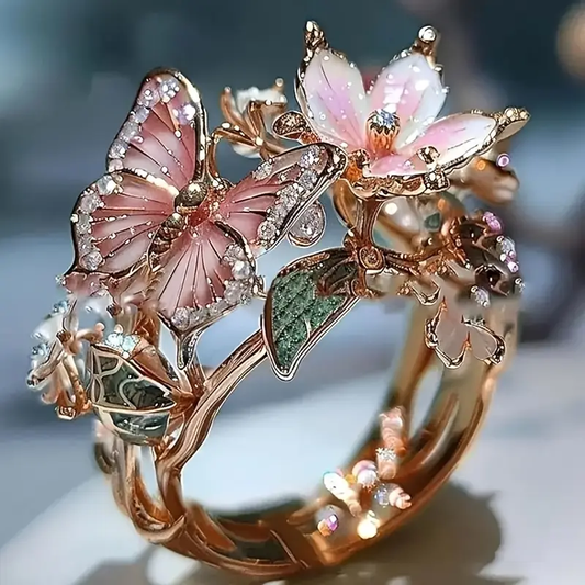 Vibrant Nature-Inspired Butterfly Ring Adorned with Zirconia
