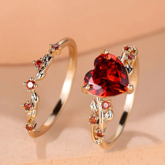 Heart and Ruby Ring Duo