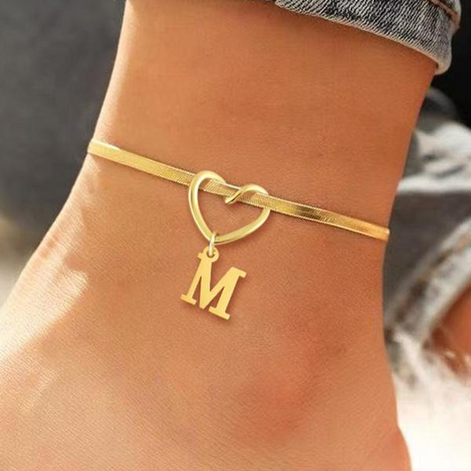 Delicate Heart Initial Anklet