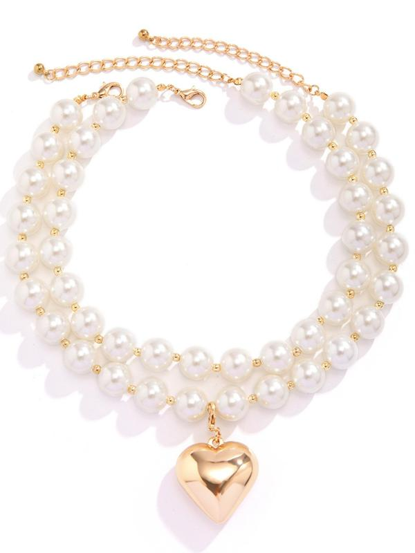Set of 2 Chunky Pearl Heart Necklaces