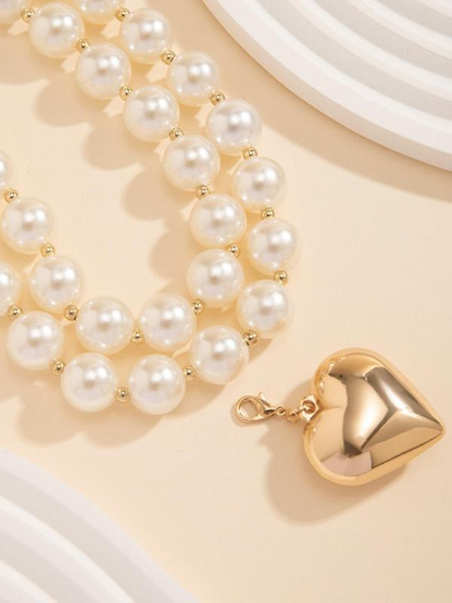 Set of 2 Chunky Pearl Heart Necklaces