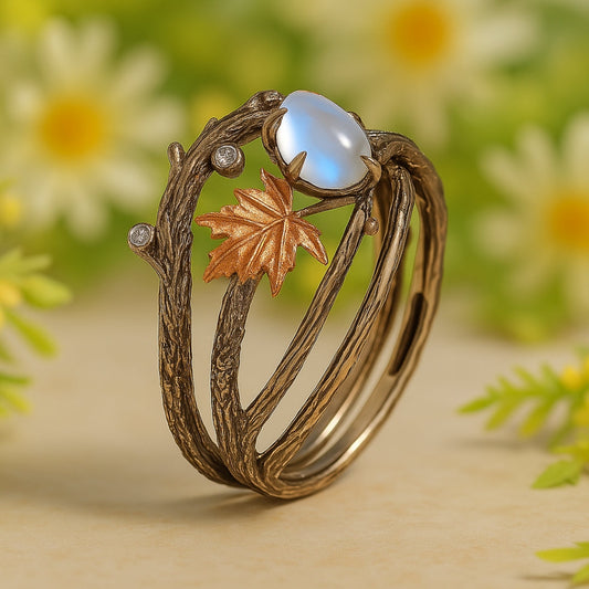 Glowing Moonstone Ring with Radiant Lunar Charm