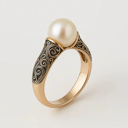 Classic Golden Ring with Vintage Pearl Accents