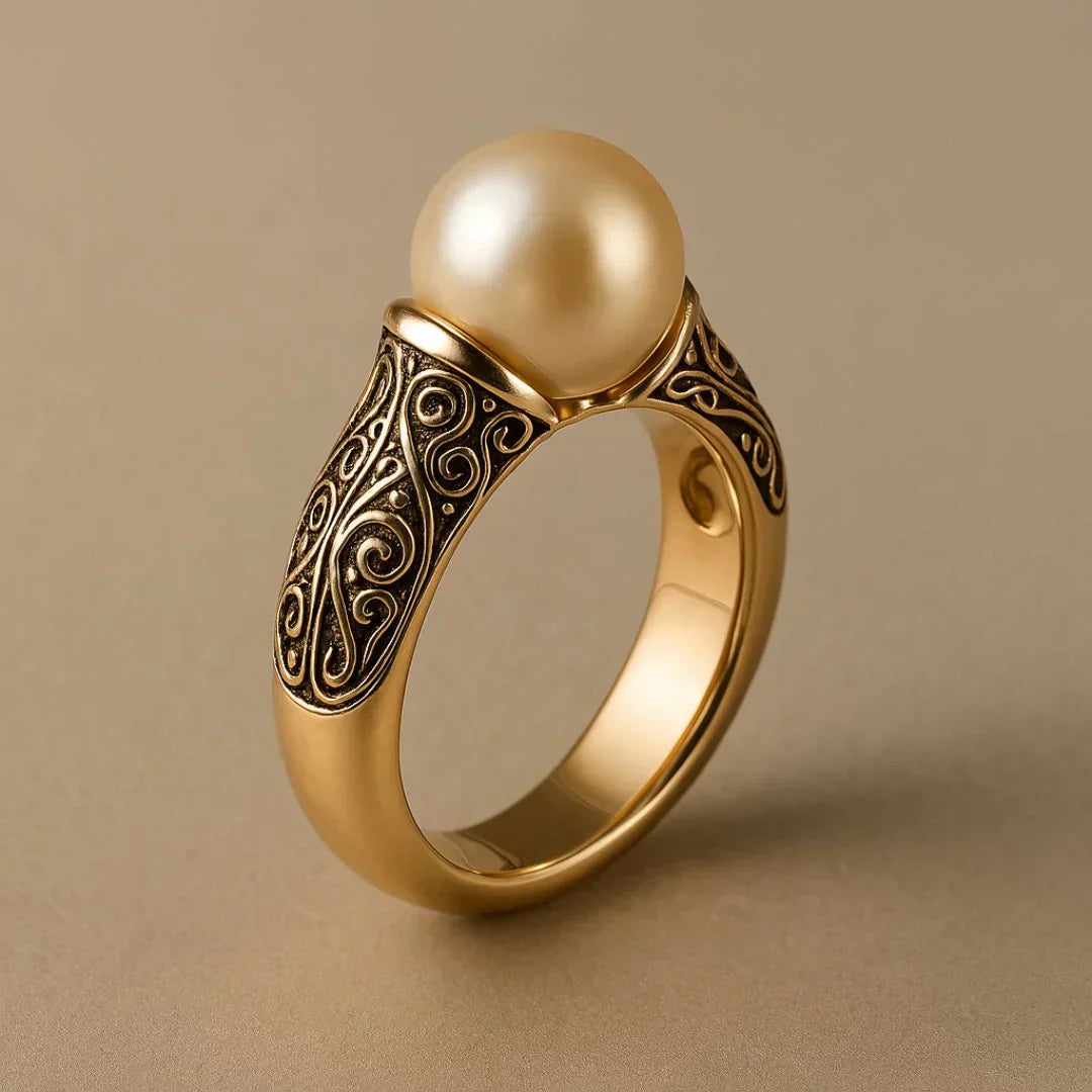 Classic Golden Ring with Vintage Pearl Accents