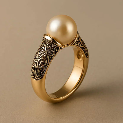 Classic Golden Ring with Vintage Pearl Accents