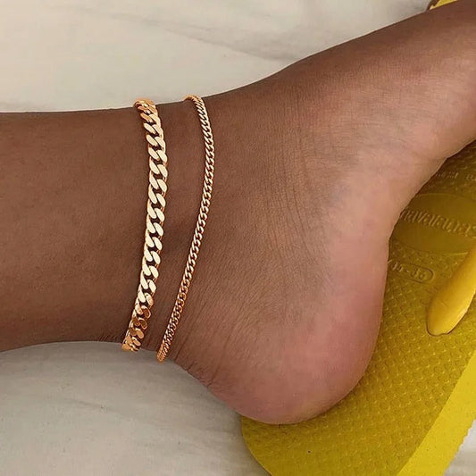 Layered Thick and Thin Anklet Duo