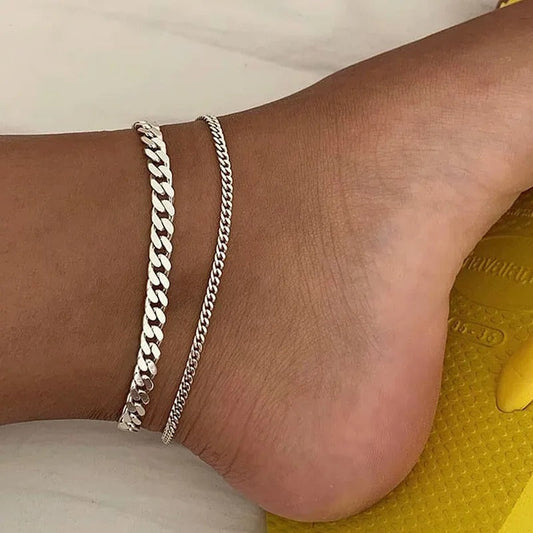 Layered Thick and Thin Anklet Duo