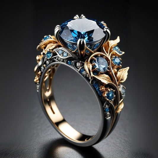 Exotic Blue Crystal Floral Ring