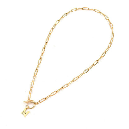 Circle Lock Clasp Necklace with Paperclip Letter Initial