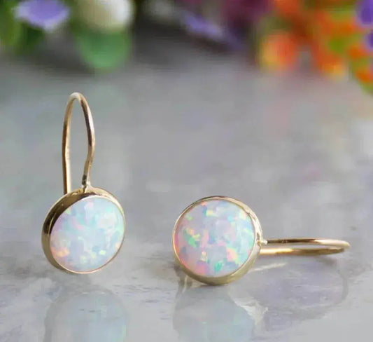 Retro Gold Earrings with Opal Stone